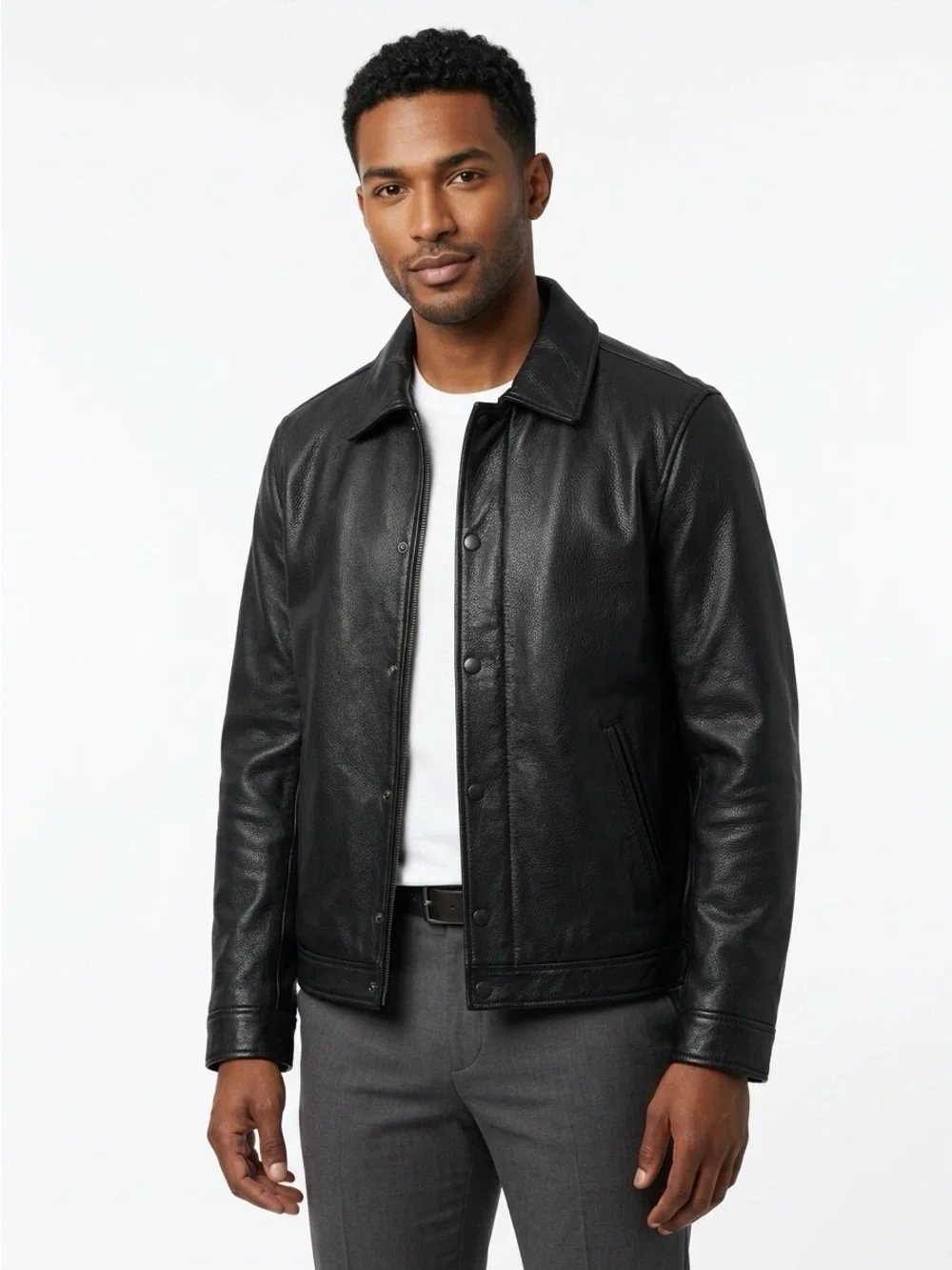 J.Crew Coach Jacket Snap Front Crackled Leather Black Medium